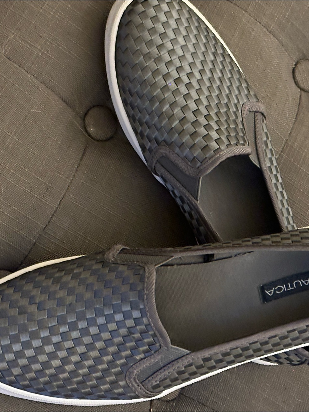 Nautica Men's Black Woven Slip-On Loafers with White Trim